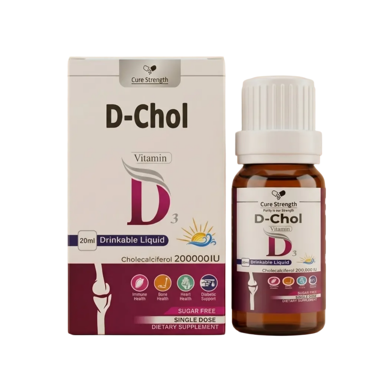 Cure Strength D-Chol Vitamin D3 200,000 IU Drinkable Liquid (20ml Single Dose)